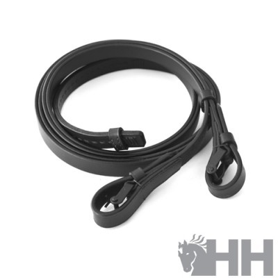 Correia de couro preta enrolada com fivelas metálicas pretas