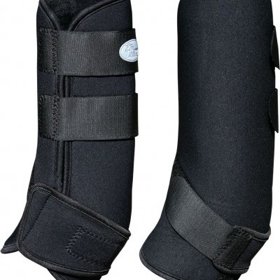 Botas de proteção pretas para cavalos com fechos de velcro e etiqueta Branco Horse
