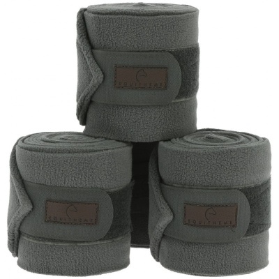 Três bandagens para equitação cinza com fechos de velcro e etiquetas EQUILINE