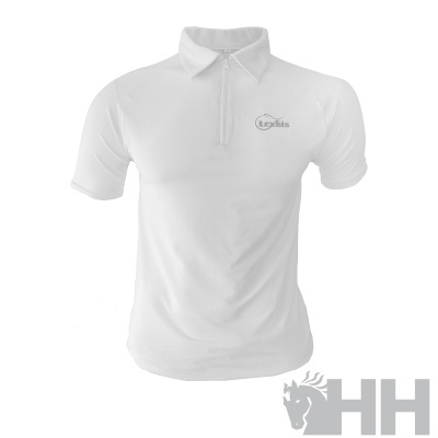 Polo branco de manga curta com fecho de correr e logótipo 'Legalis' cinzento