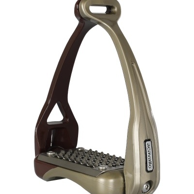 Estribo de equitação metálico castanho e dourado com logo Cavallo