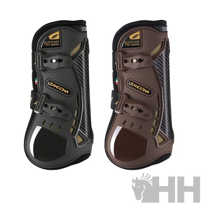 Proteções para cavalos Zandonà Hyperion Air em preto e castanho com textura de carbono