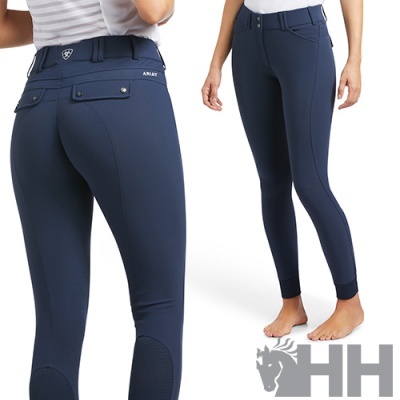 Calças de equitação femininas azuis com bolsos e logo Ariat