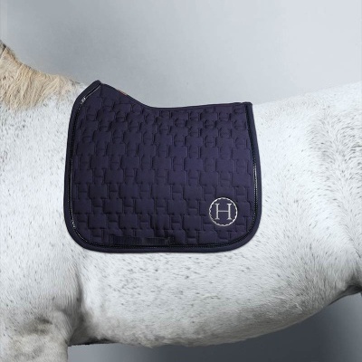 Mantilha azul-marinho acolchoada para cavalo com emblema H em branco
