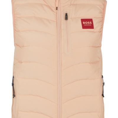 Colete acolchoado rosa claro com fecho e etiqueta vermelha BOSS