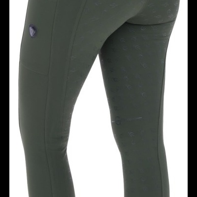 Leggings verde-oliva para desporto com bolsos e padrões de aderência