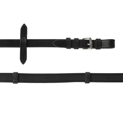 Duas correias pretas para cavalo, uma em couro com fivela, outra em tecido