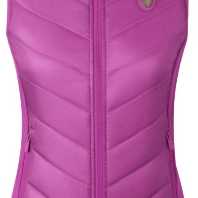 Colete feminino rosa acolchoado com fecho de correr e bolsos laterais