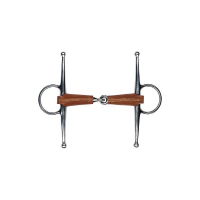 Freno metálico com boca de couro castanho e argolas redondas