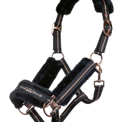 Cabresto para cavalo preto com pelúcia e fivelas metálicas