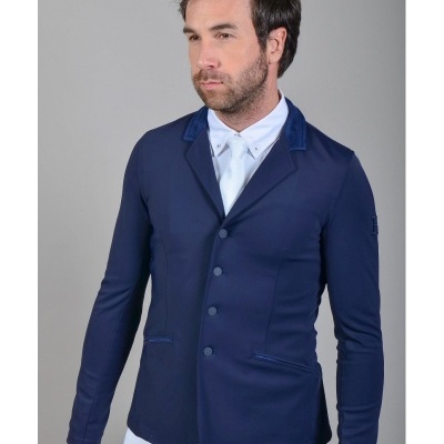 Blazer azul-marinho para homem com gola de veludo azul