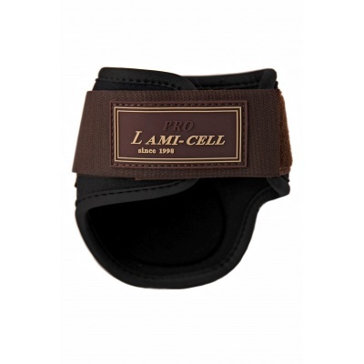 Proteção ou suporte preto com faixa castanha e etiqueta LAMI-CELL