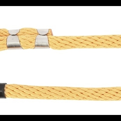 Trela amarela para animais com gancho metálico prateado e ponta preta