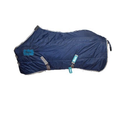 Cobertor para cavalo azul escuro com etiqueta TENDER e alças cinzentas