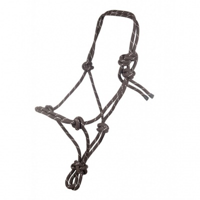 Corda preta com nós brancos trançada formando uma estrutura