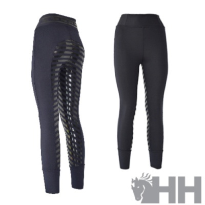 Duas leggings pretas desportivas com design diferente e logo HH cinza no fundo