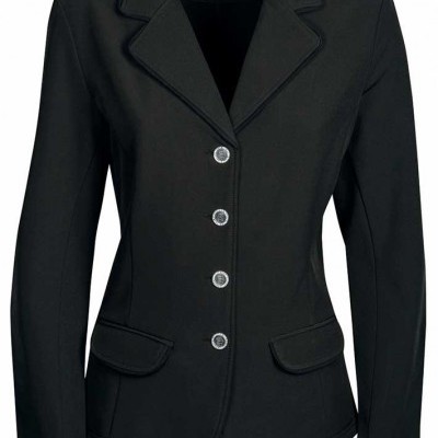 Blazer preto de senhora com botões e bolsos