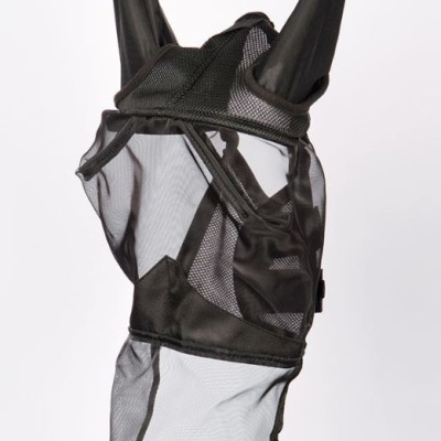 Máscara preta para cavalo com cobertura para orelhas e pescoço