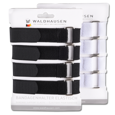 Suportes elásticos para bandagens em preto e branco com fechos metálicos da marca WALDHAUSEN