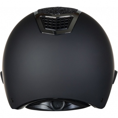 Capacete preto fosco visto de trás com ventilação no topo