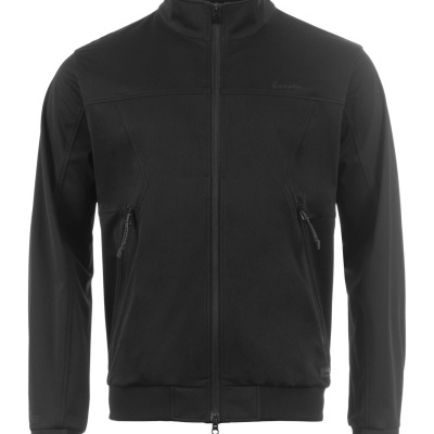 Casaco desportivo preto com fecho frontal e bolsos com fecho