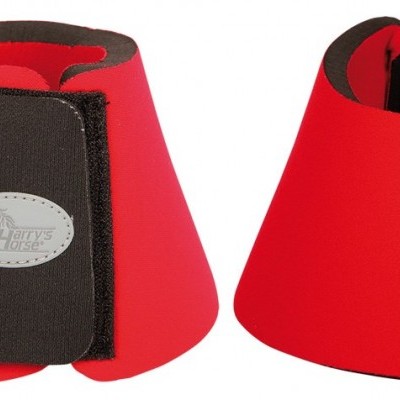 Protetores vermelhos para patas de animais com velcro preto e selo oval cinza