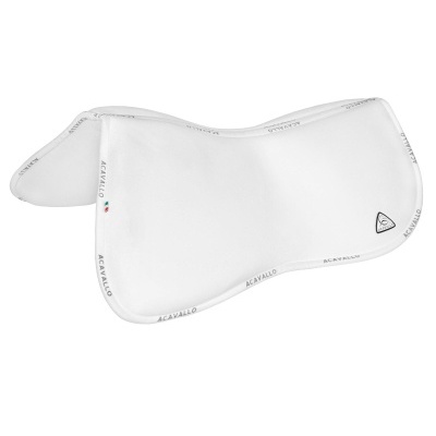 Tapete para sela branca com logos ACAVALLO e formato ergonómico