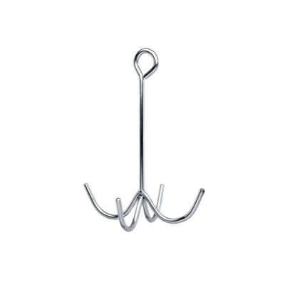 Gancho metálico prateado com quatro ganchos curvados