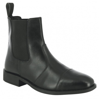 Bota masculina Chelsea preta em couro com elástico lateral