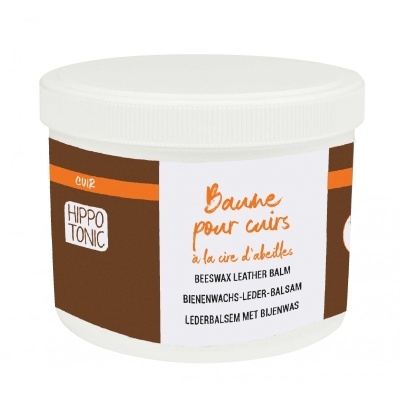 Pote de bálsamo para couro com cera de abelhas da marca HIPPO TONIC, embalagem castanha com tampa branca