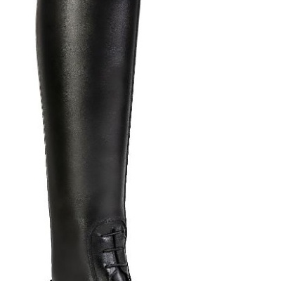 Bota alta preta de couro com cadarço frontal