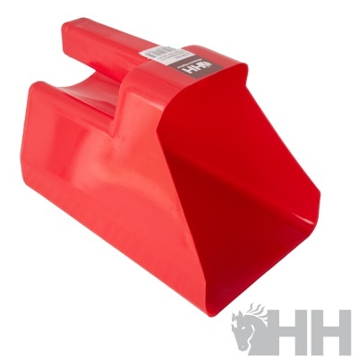 Pá vermelha de plástico com etiqueta e logo HH