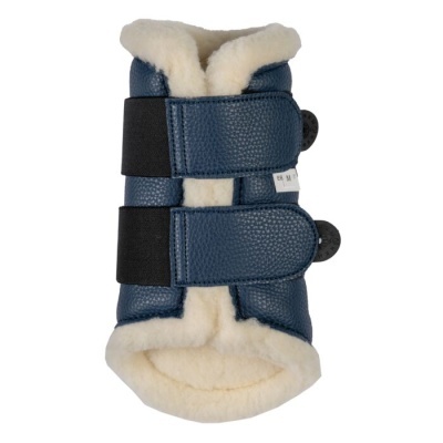 Suporte protector azul escuro com interior branco felpudo e fechos pretos