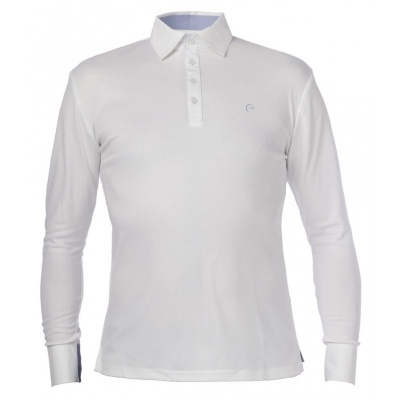 Polo branco de manga comprida com gola e botões