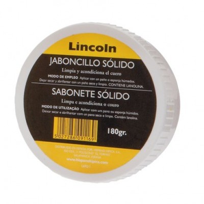 Produto jaconcillo sólido Lincoln para couro, embalagem redonda branca com rótulo amarelo e preto