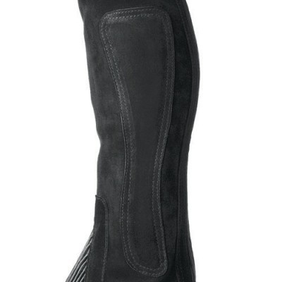 Bota preta de cano alto com textura de camurça e painel de couro