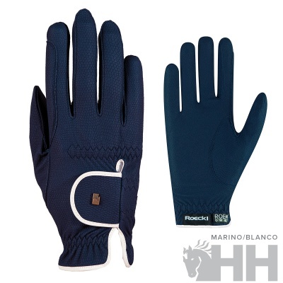 Luvas desportivas azul-marinho com detalhes brancos e fecho ajustável