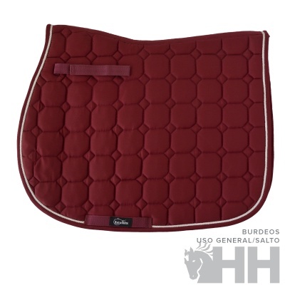 Tapis de sela burdeos acolchoado hexagonal com bordas brancas e logotipo HH