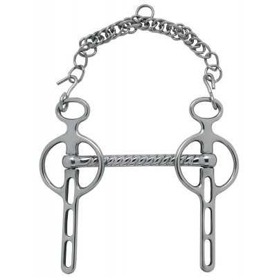 Bridão de metal prateado com corrente e barra texturizada