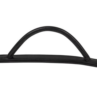 Alça superior em pele preta com costuras visíveis