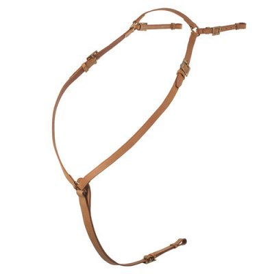Arnês de correias de couro castanho com fivelas ajustáveis