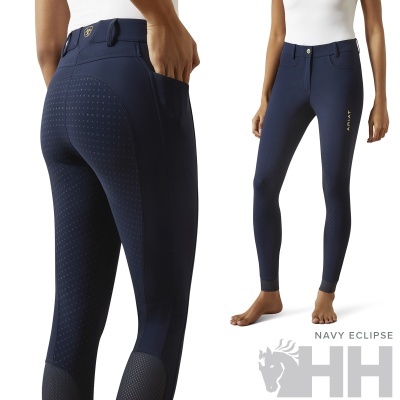 Leggings azul marinho com padrões de pequenos quadrados e logo ARIAT amarelo