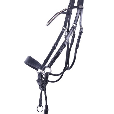 Cabeçada preta para cavalo com strass e metal prateado