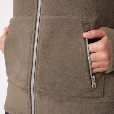 Casaco castanho de fleece com zíper e bolso com zíper