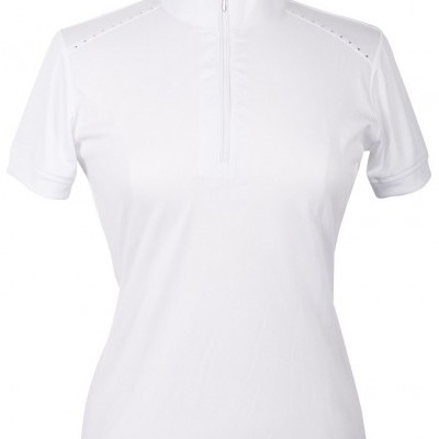 Camisola branca de manga curta com fecho de correr e gola alta