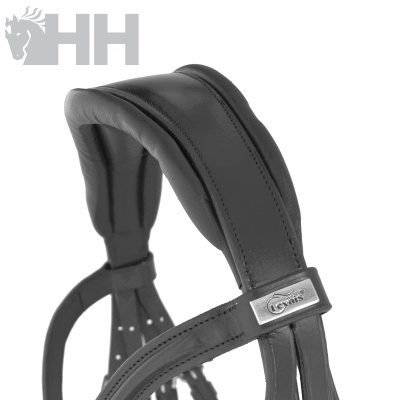 Cabeçada de couro preta com acolchoado e etiqueta metálica Lovatt's