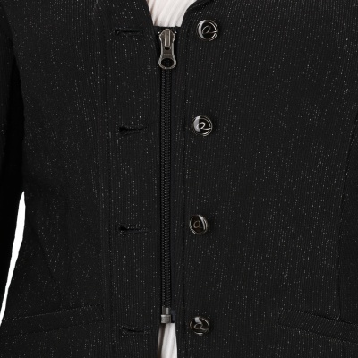 Blazer preto risca de giz com botão e fecho metal