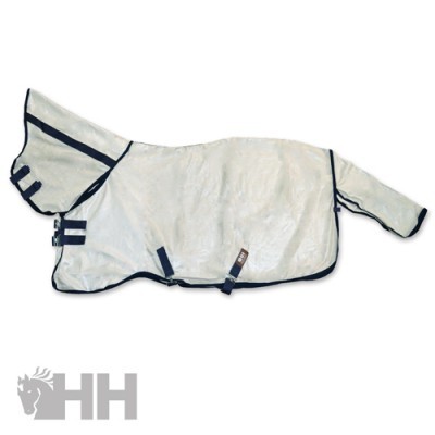 Pele de cobrir para cavalo branca com acabamentos em preto e tiras