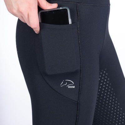 Leggings pretas com bolso lateral e logótipo HKM