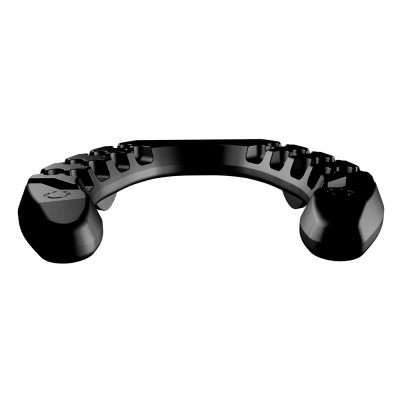Acessório preto semicircular com texturas e detalhes elevados